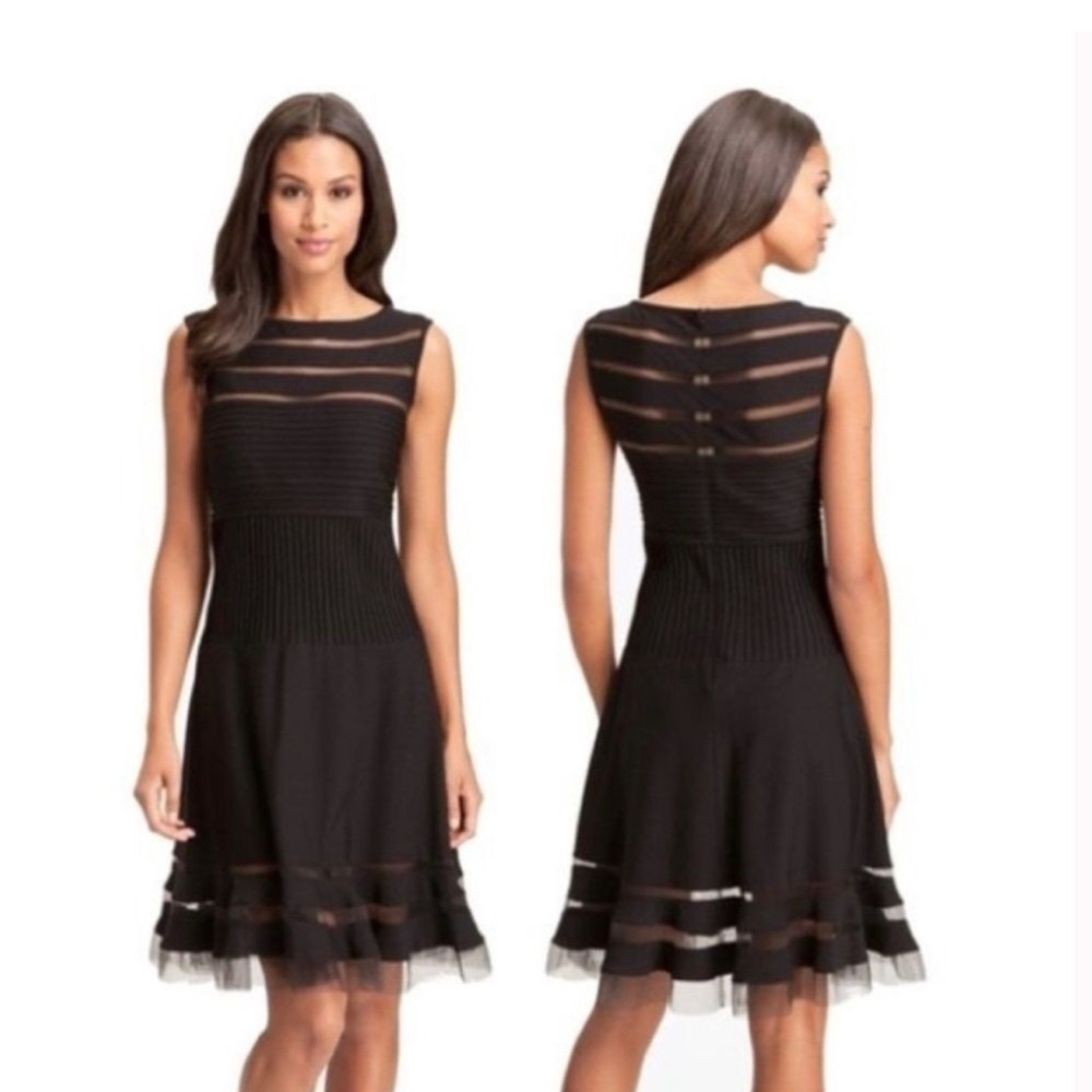Tadashi Shoji Black Sheer Striped Midi Dress